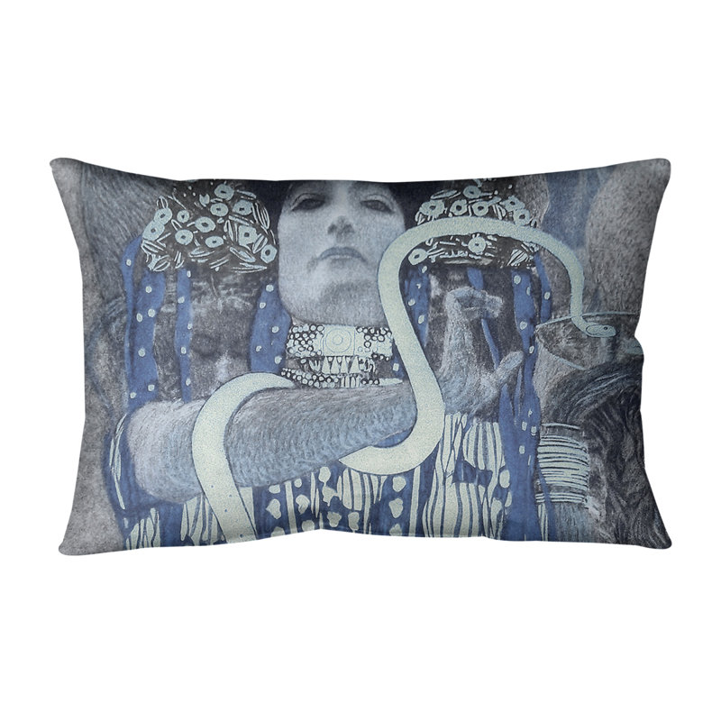 Gustav Klimt Leather/Suede Reversible Throw Pillow, Blue, Faux Suede