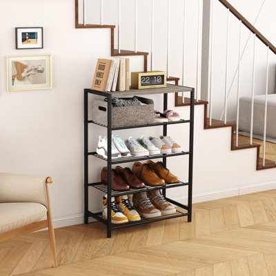 5 Tiers Shoe Rack Organizer,23" Shoe Storage Shelf For Closet, Shoe Rack For Entryway, Each Tier Fits 3 Pairs, Shoe Stand With Metal Shelves And MDF Top Board