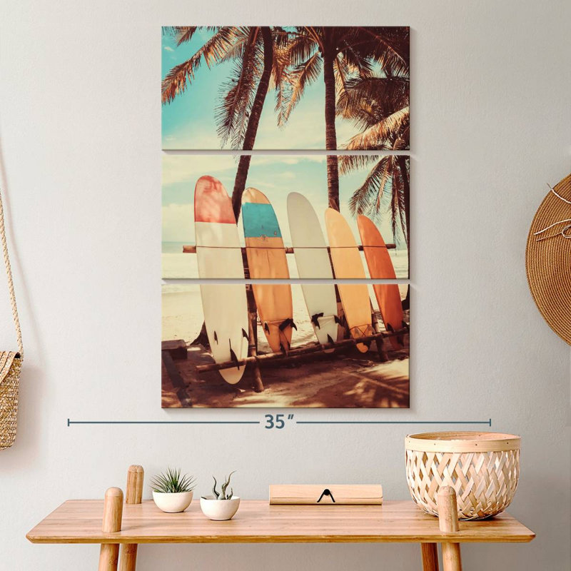 Planches de surf rétro - impression sur toile tendue 3 pièces, H 32 po x l 20 po x P 1,25 po
