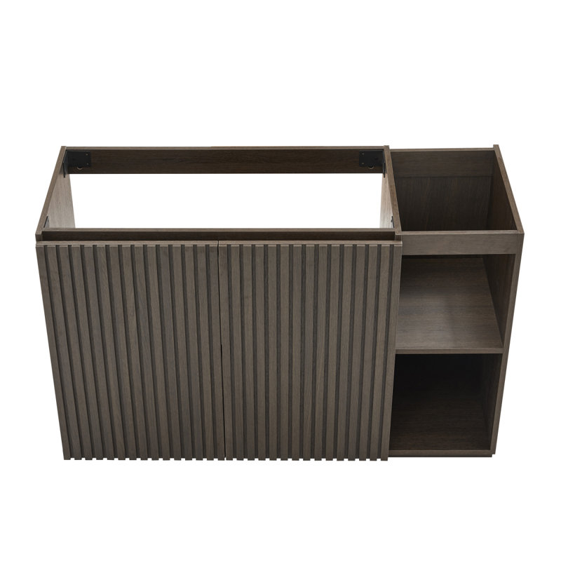 Meuble-lavabo flottant mural de 48 po avec tiroirs noirs doux GALAN pour salle de bain moderne pré-assemblé, Marron foncé