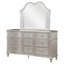 Nive Wide Dresser With Mirror, 9 Drawers, Pearl Knobs, Silver Oak