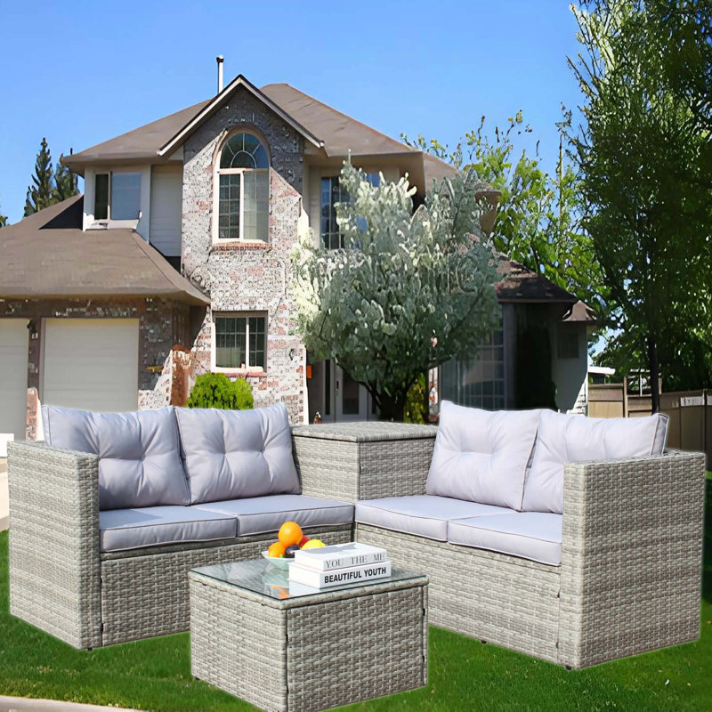 Ensemble de canapé modulaire d'extérieur en rotin et osier 4 pièces avec boîte de rangement