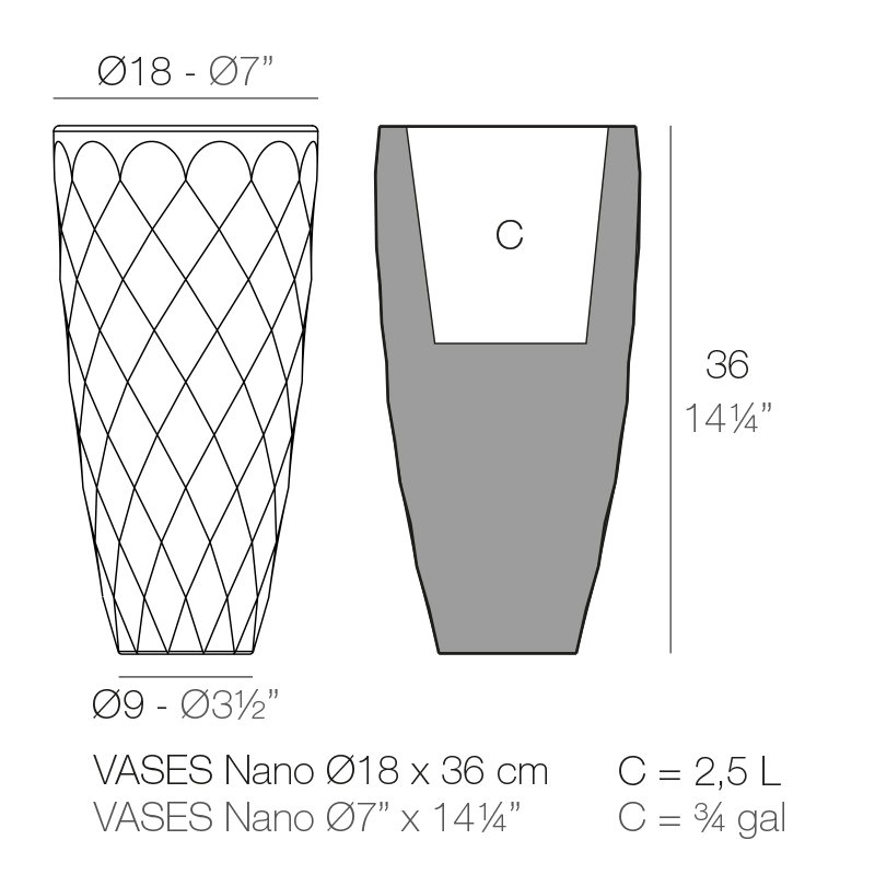 Nano Resin Pot Planter, Anthracite, 14.25" H x 7" W x 7" D