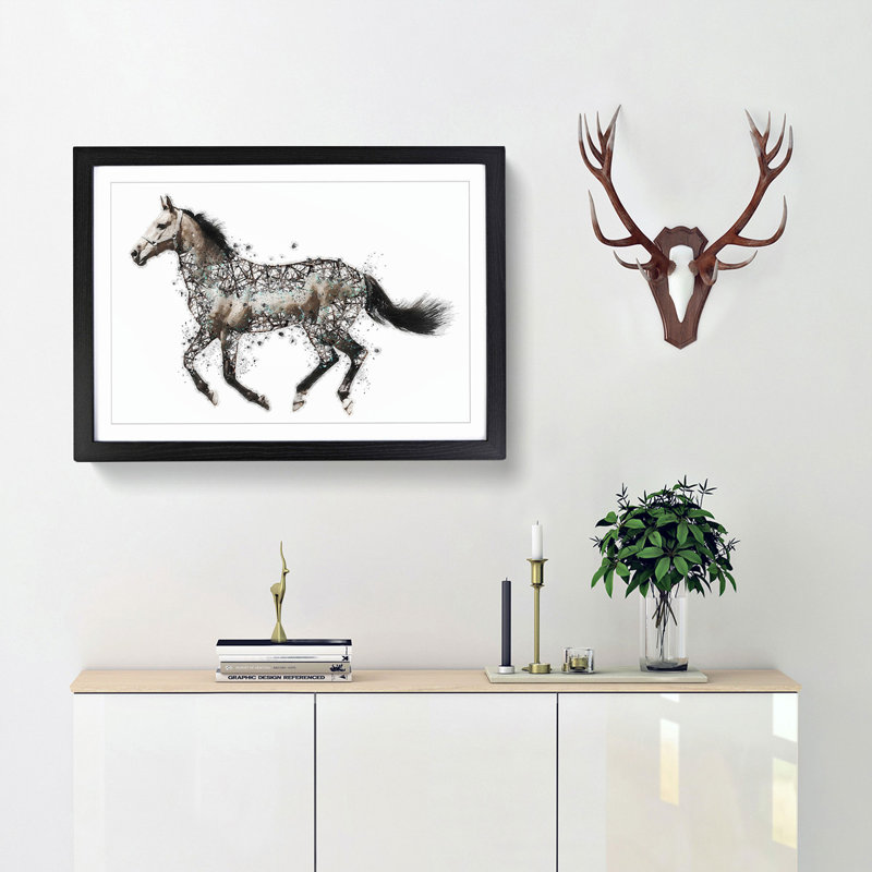 Horse Deconstructed in Abstract - Picture Frame Painting Print, Black Framed, 27cm H x 36cm W x 2cm D