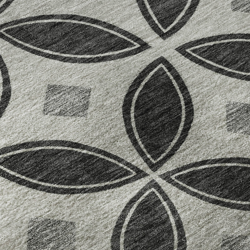 Premium Machine Washable Mayfield AMF2423 Geometric Rug, 8' Round, Black