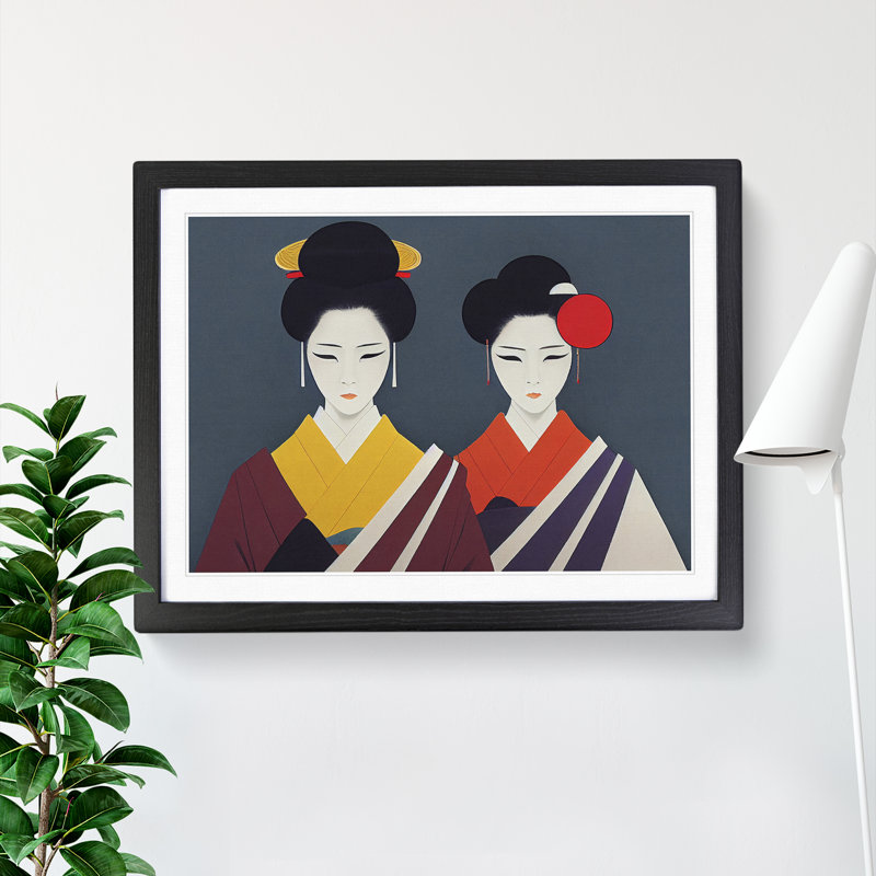 XH1022-9012X The Two Geisha - Single Picture Frame Print, 46cm H x 64cm W x 2cm D, Black