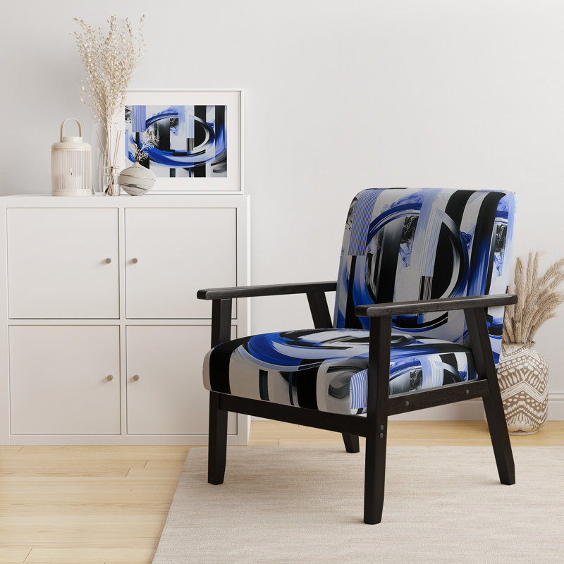 Chaise d'appoint rembourrée, fauteuil moderne Jifi, Polyester bleu, Accoudoirs carrés noirs