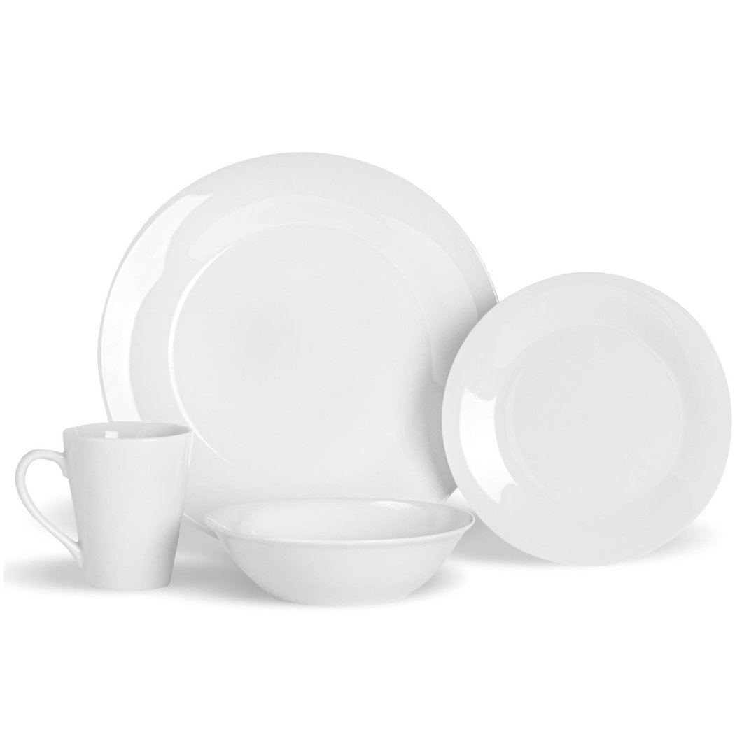 Argon Tableware 16pc White Dinner Set - Porcelain Plates, Bowls & Mugs