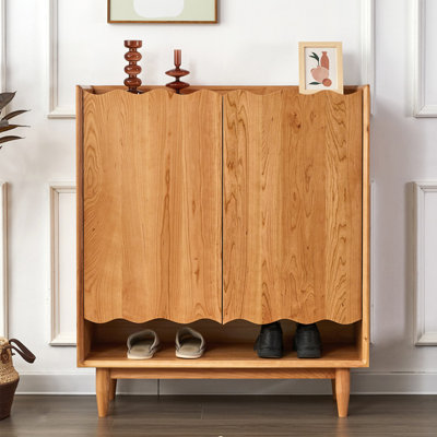 Simple Solid Wood Large Capacity Shoe Cabinet 25 Pair Shoe Storage Cabinet