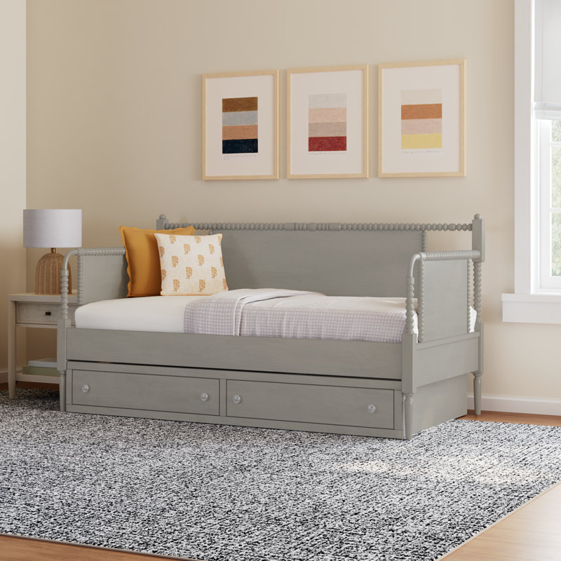 Delaria Turned Leg Daybed with Trundle - Twin, Antique Gray