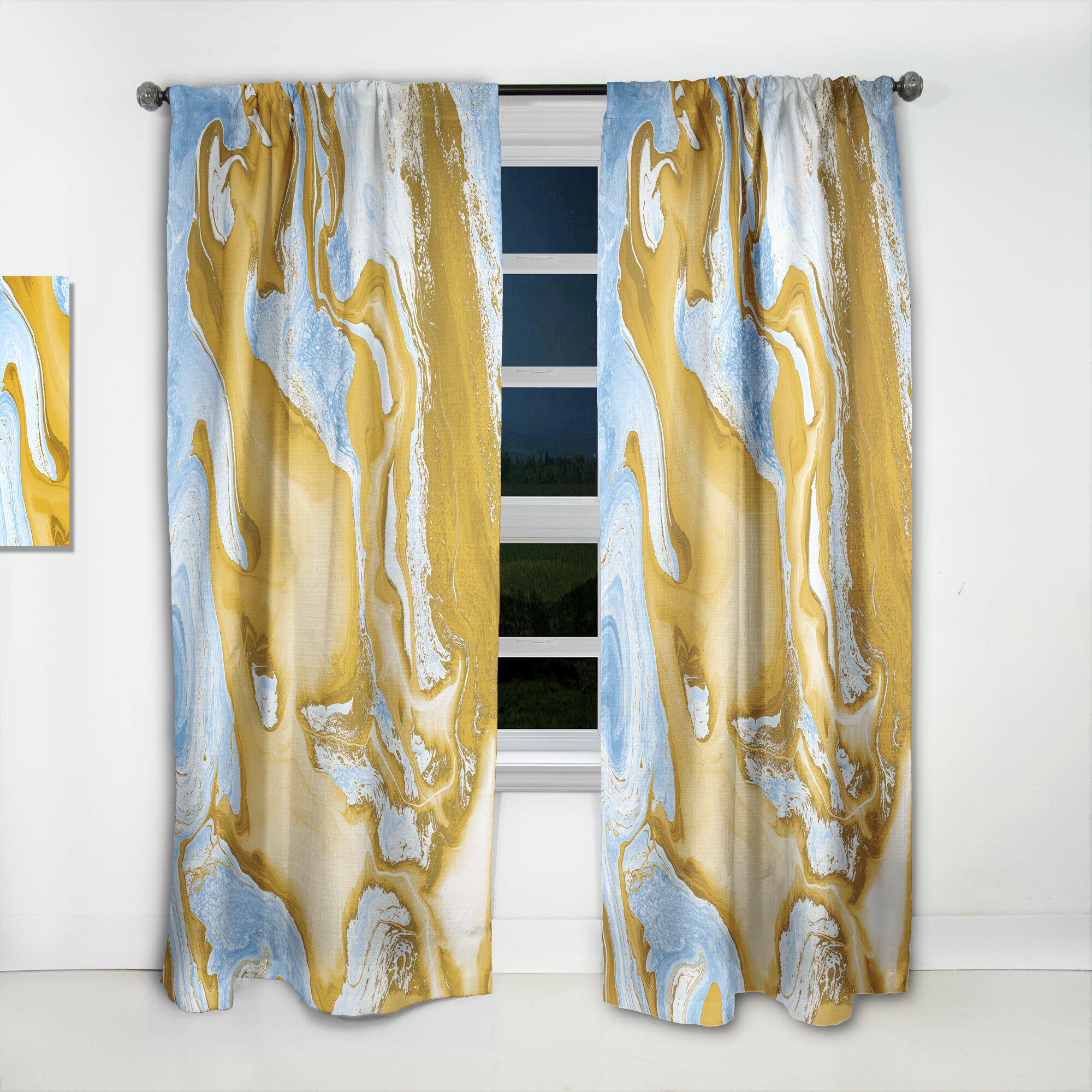 Design Art Marble Waves Abstract Semi-Sheer Thermal Rod Pocket Curtain ...