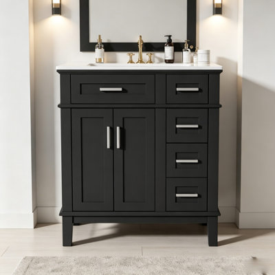 30" Bathroom Vanity With Ceramic Top, Cabinet And Drawers