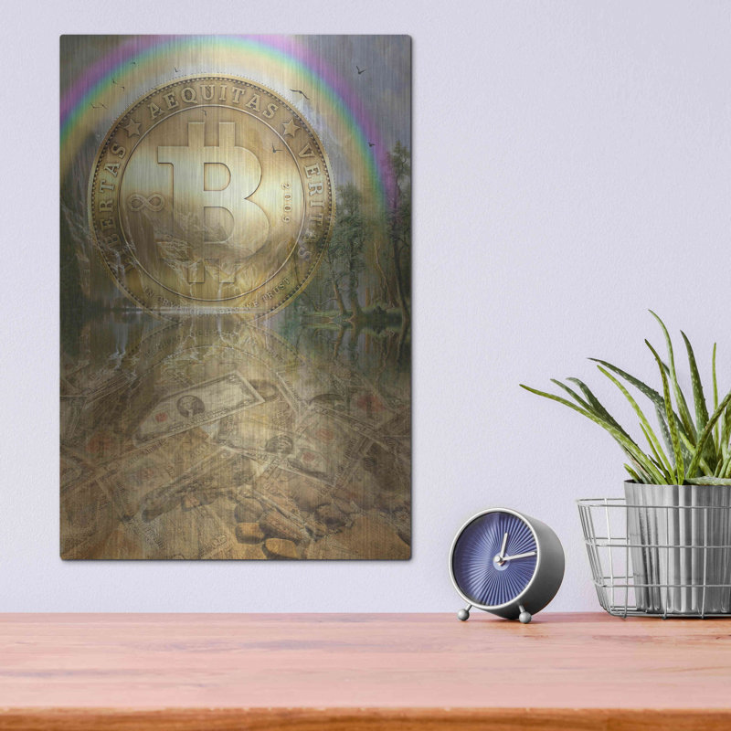 «Bitcoin New Age Six» par Steve Hunziker, art mural en métal, 12 po x 16 po