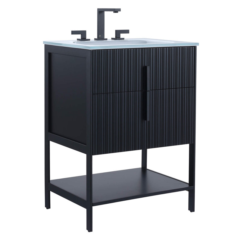 Mirutil Single Bathroom Vanity with Top, Black Matte, Black
