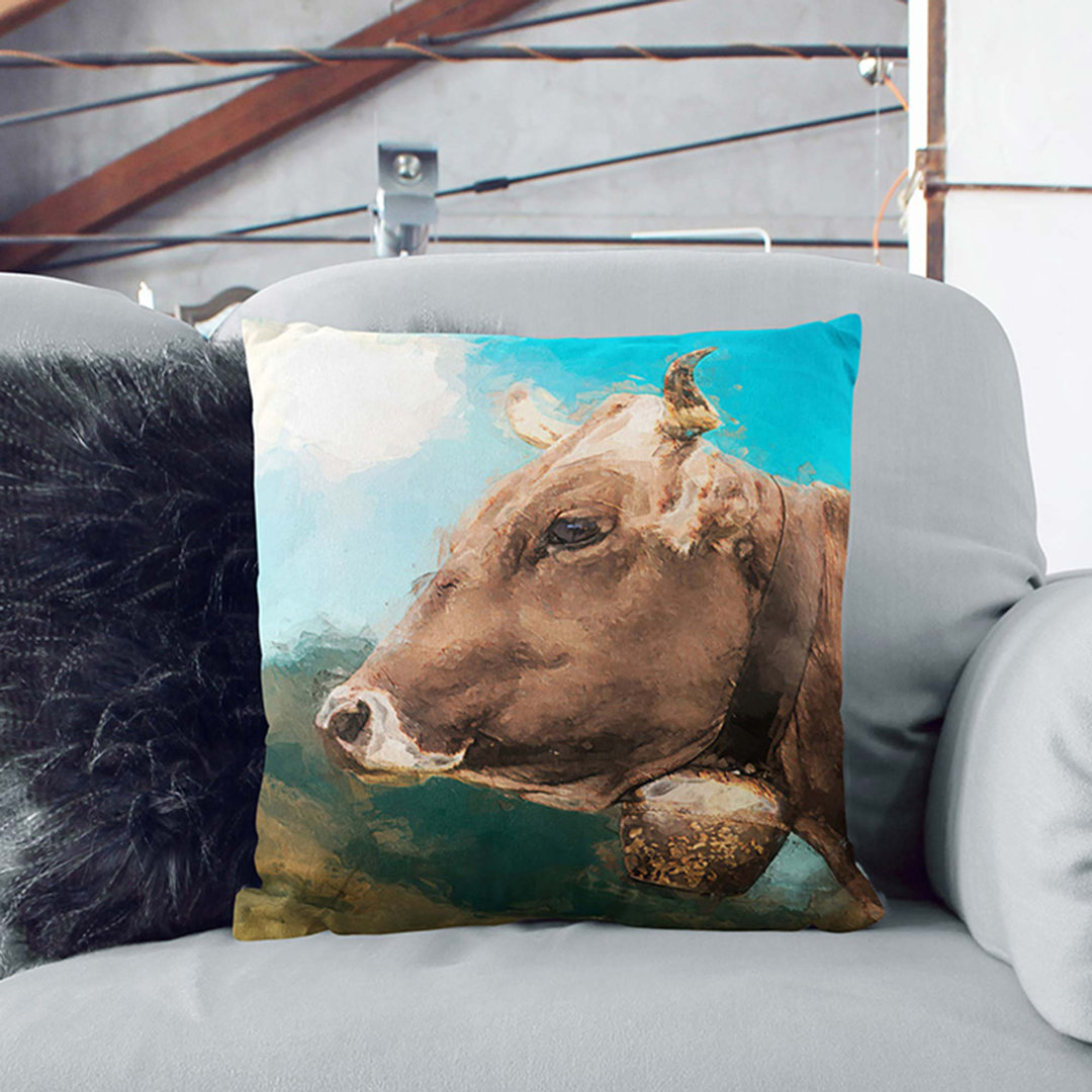 Alpine Cow in the Summertime Cushion with Filling