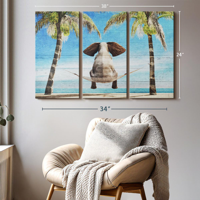 «Wooden Tropical Elephant» sur toile, H 24 po x l 38 po x P 1,25 po