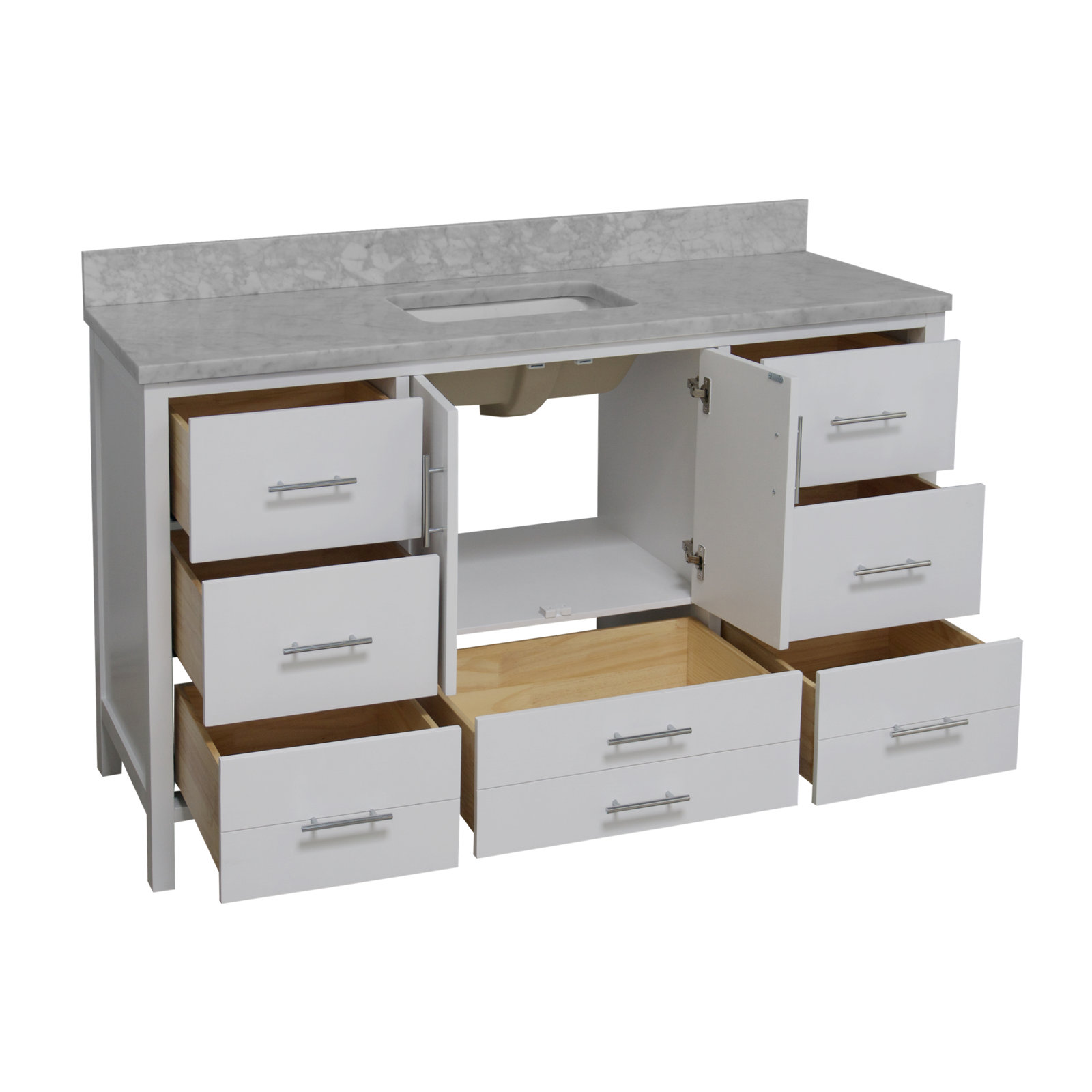 Kiara 60" Carrara Marble Single Bathroom Vanity, Carrara Marble, White
