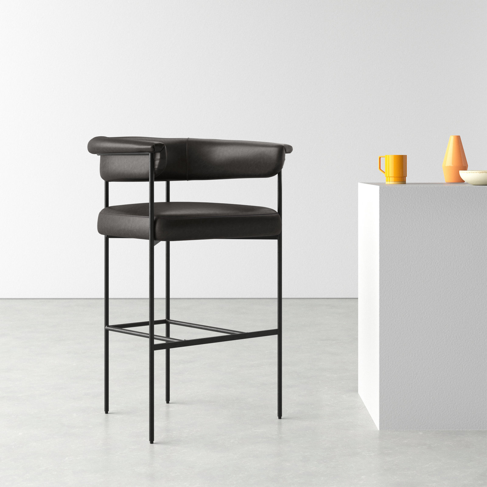 Counter Stool (26.5" Seat Height), Sonoma Black Genuine Leather, Solid