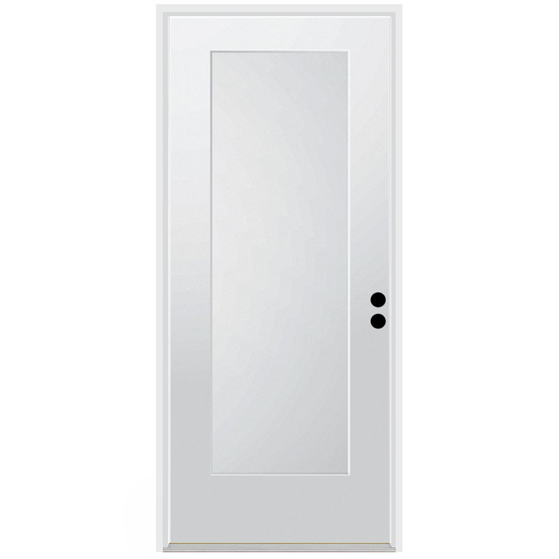 Smooth Fibreglass 1 Panel Shaker Exterior Door with 4-9/16" Jambs, Left Hand/Inswing, Satin Nickel