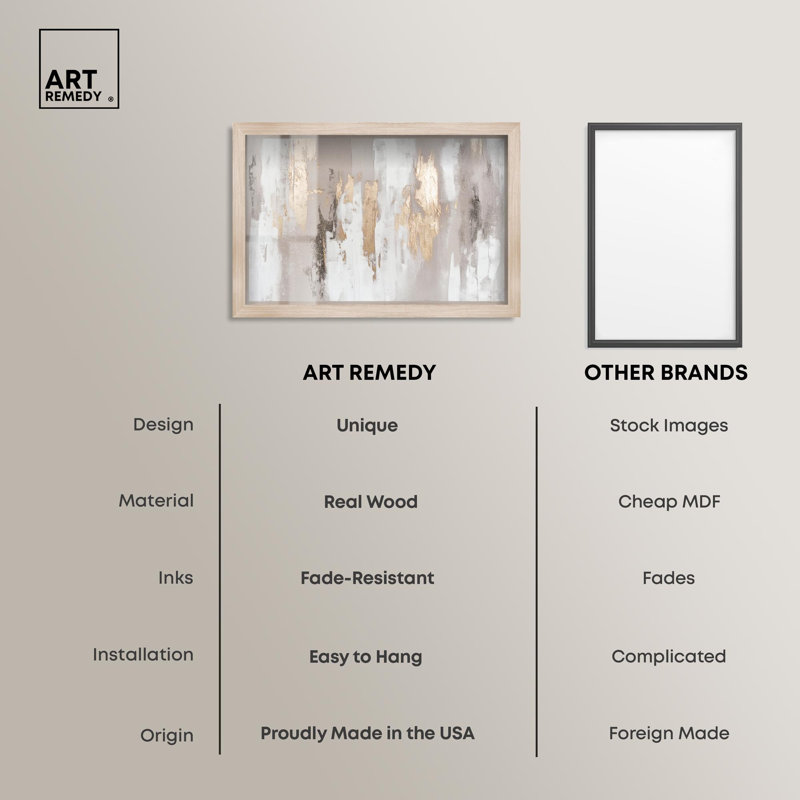 «Golden Tranquility Abstracts Set Shadowbox», art mural minimaliste par Art Remedy, H 25 po x l 37 po, Crème, crème