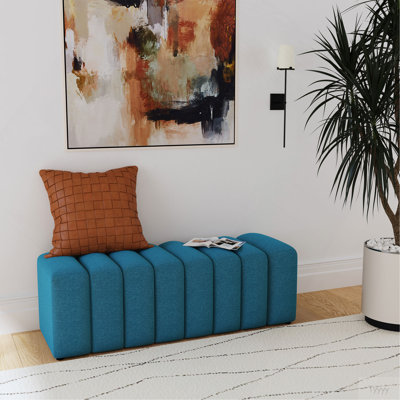Banc d'appoint rembourré en tissu bleu paon Delsur
