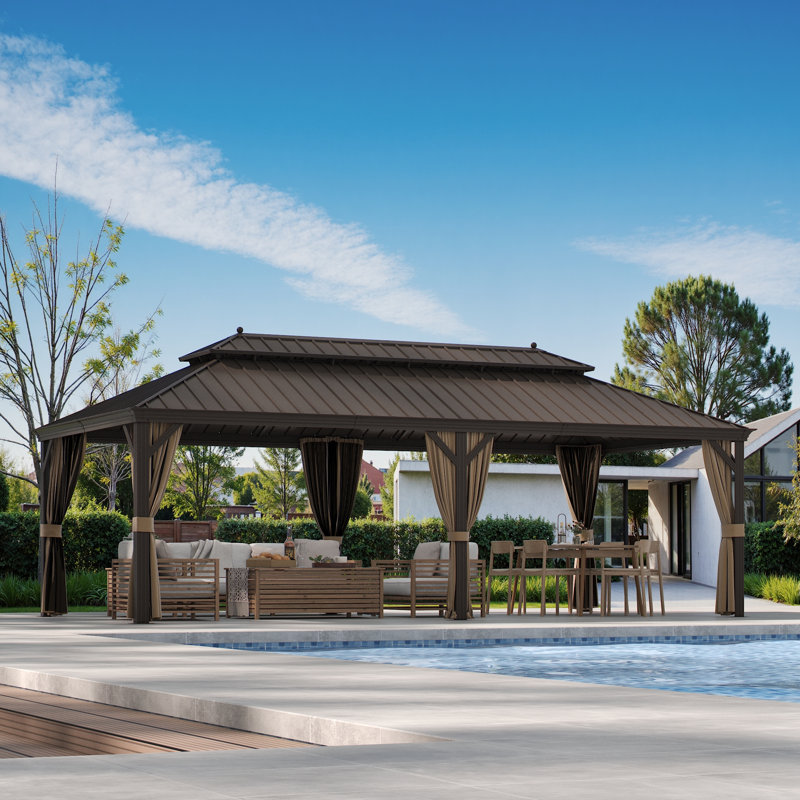 Outdoor Hardtop Gazebo with Double Galvanized Steel Roof, Built-In Hooks & Anchored Base for Garden, Patio & Backyard