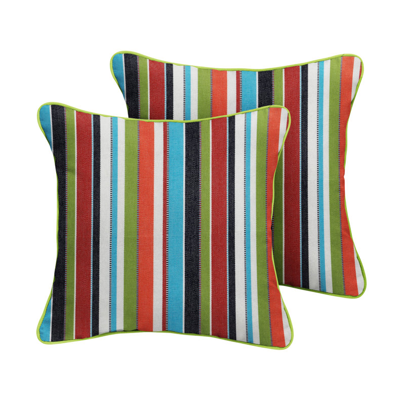 Kerrey Striped Sunbrella® Outdoor Reversible Throw Pillow, 22" x 22", Green