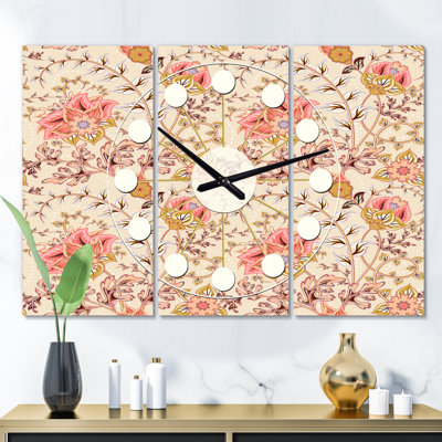 Horloge murale surdimensionnée oriental floral motif cachemire Mid-Century