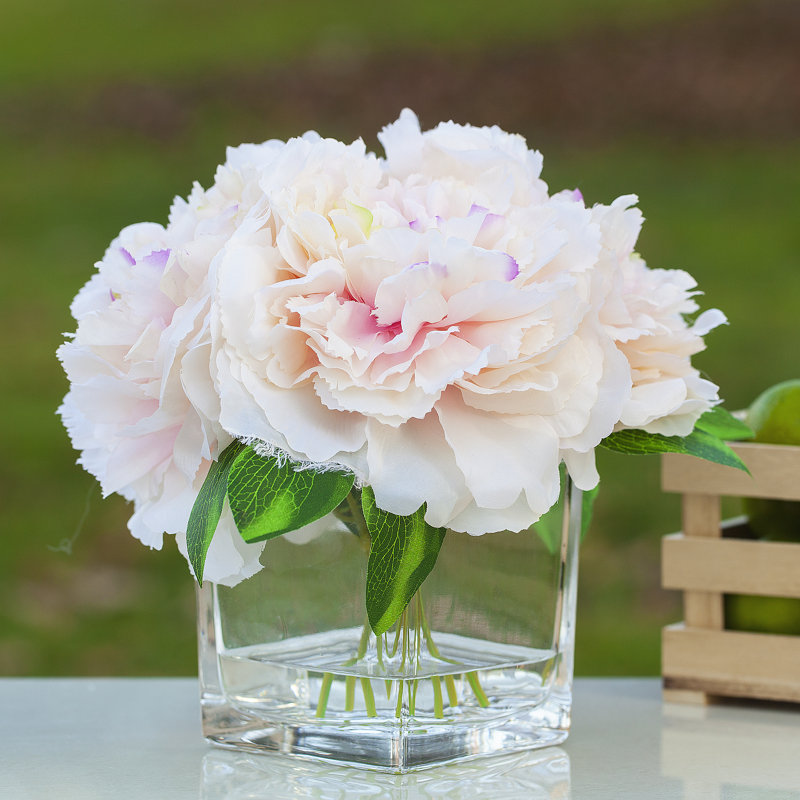 Silk Peony Arrangement in Vase, Peach