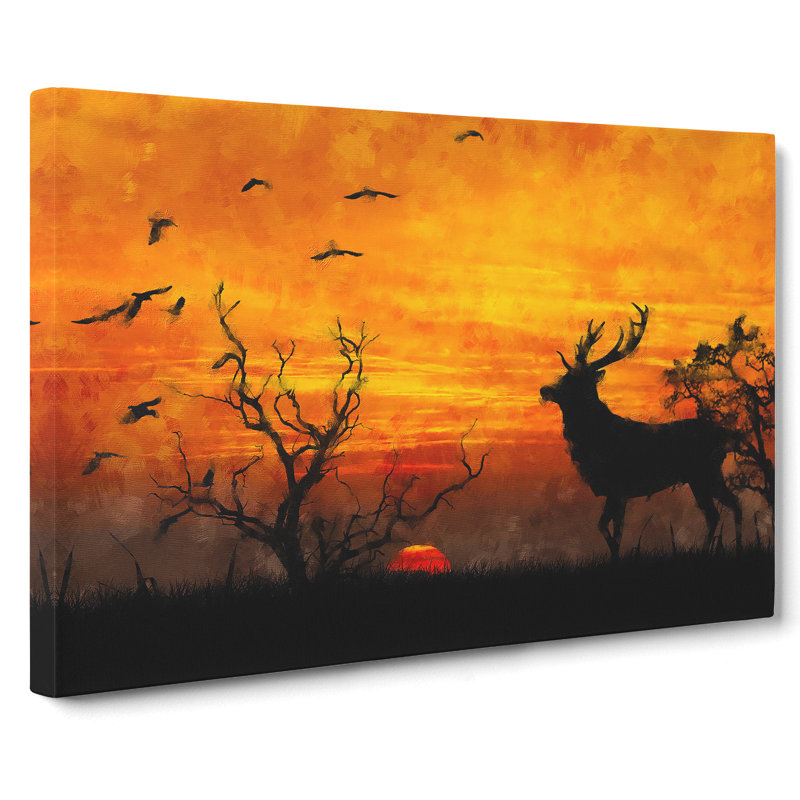 Stag At Sunset - Wrapped Canvas Print, 35cm H x 50cm W x 3cm D