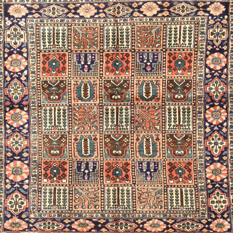 Tapis beige / rouge en laine Mardiros, Carré 8 pi