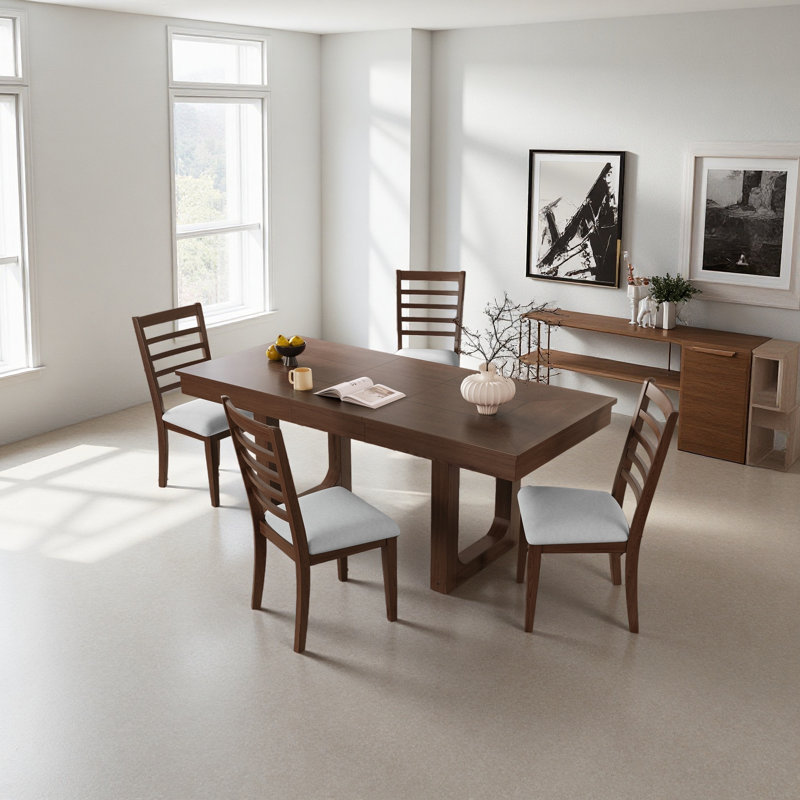 Ensemble de table de salle à manger extensible 5 pièces, table de ferme avec rallonge 18 ", table de cuisine rustique en bois 78" et 4 chaises rembourrées