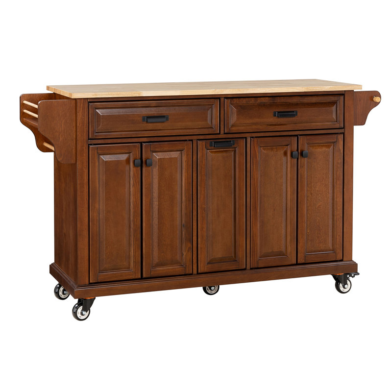 Kitchen Island With Rubber Wood Countertop, Mahogany