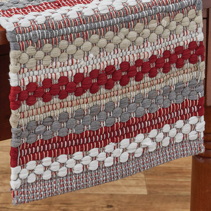Farmhouse Holiday Chindi Table Runner, 36" L x 13" W, Gray/Red