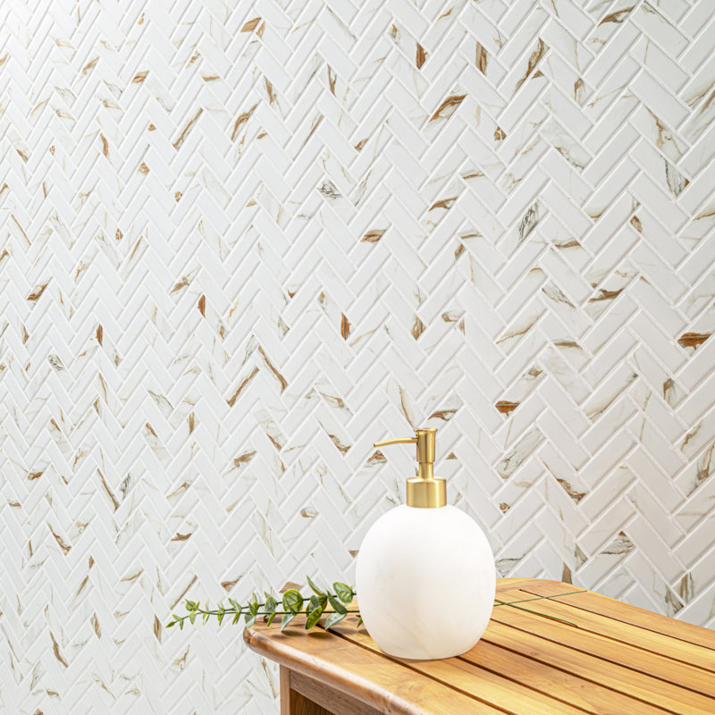 Calacatta Gold Herringbone 11 in. x 12 in. Matte Porcelain Mosaic Floor and Wall Tile
