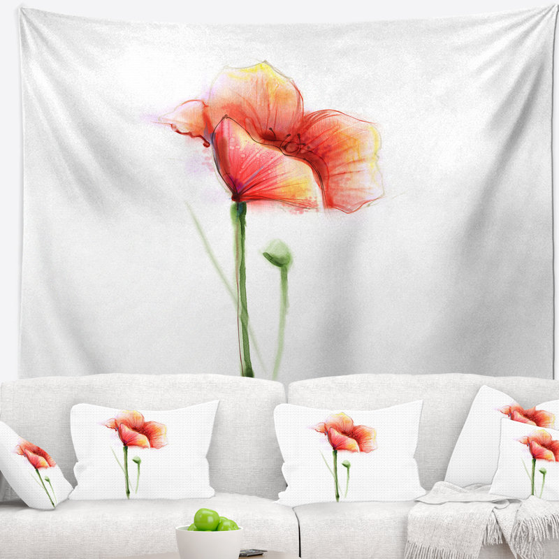 Tapisserie rouge avec coquelicots, H 32 po x l 39 po