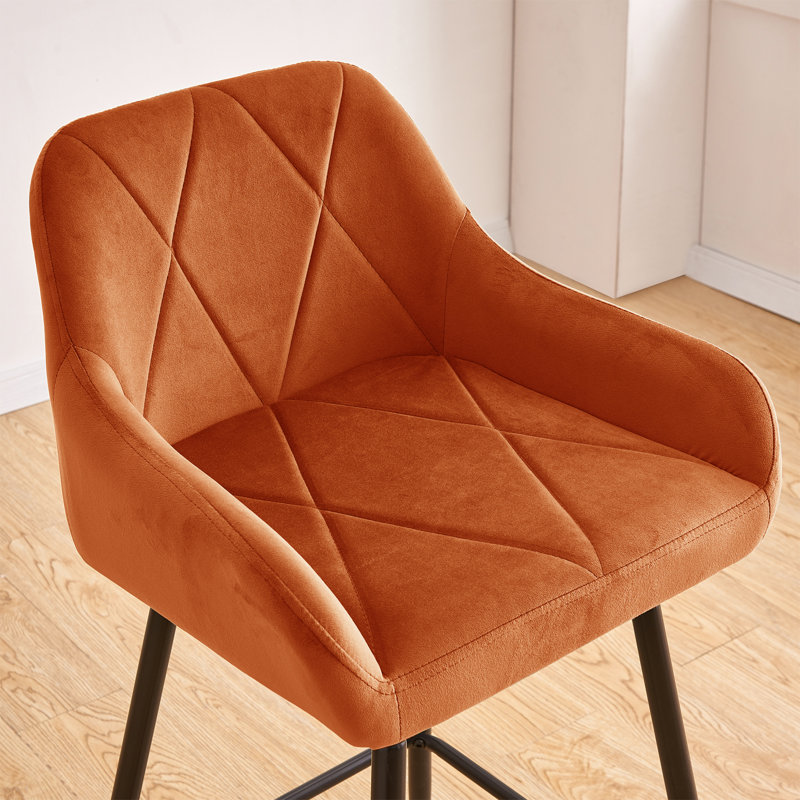 Lovington 71cm Velvet Bar Stools with Armrest, Orange