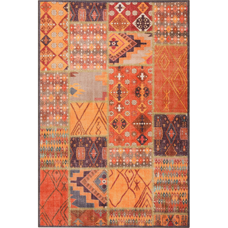 Orange Brown Patchwork Woven Base Decorative Carpet, Rectangle 8'3" x 11'6"