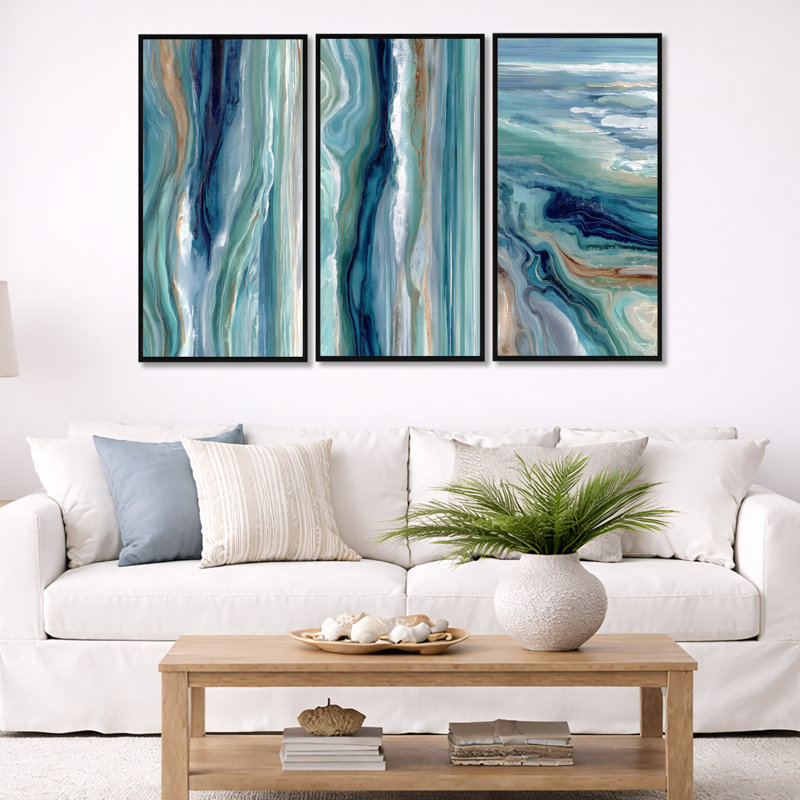 «Green River», impression sur toile 3 pièces, 40" H x 60" W, Black Floater Framed