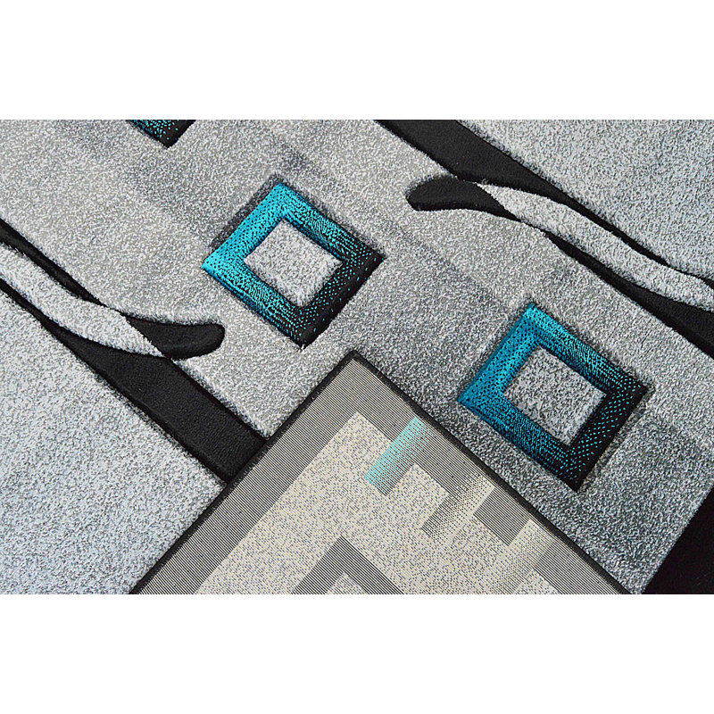 Tapis de zone turquoise abstrait 3d Kennell, Tapis de couloir 2 pi 7 po x 4 pi
