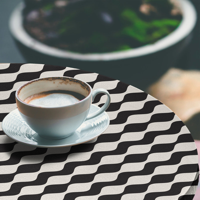 Gracie Oaks Retro Fitted Round Tablecloth EgEggshell Charcoal Grey 89449