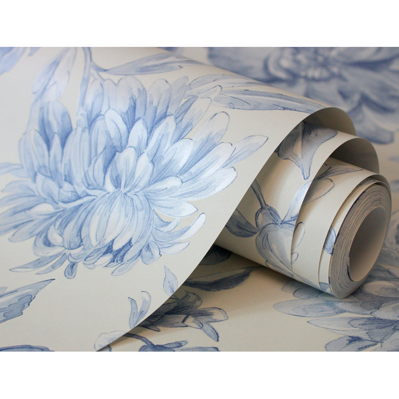 Papier peint floral Gabriela, Bleu