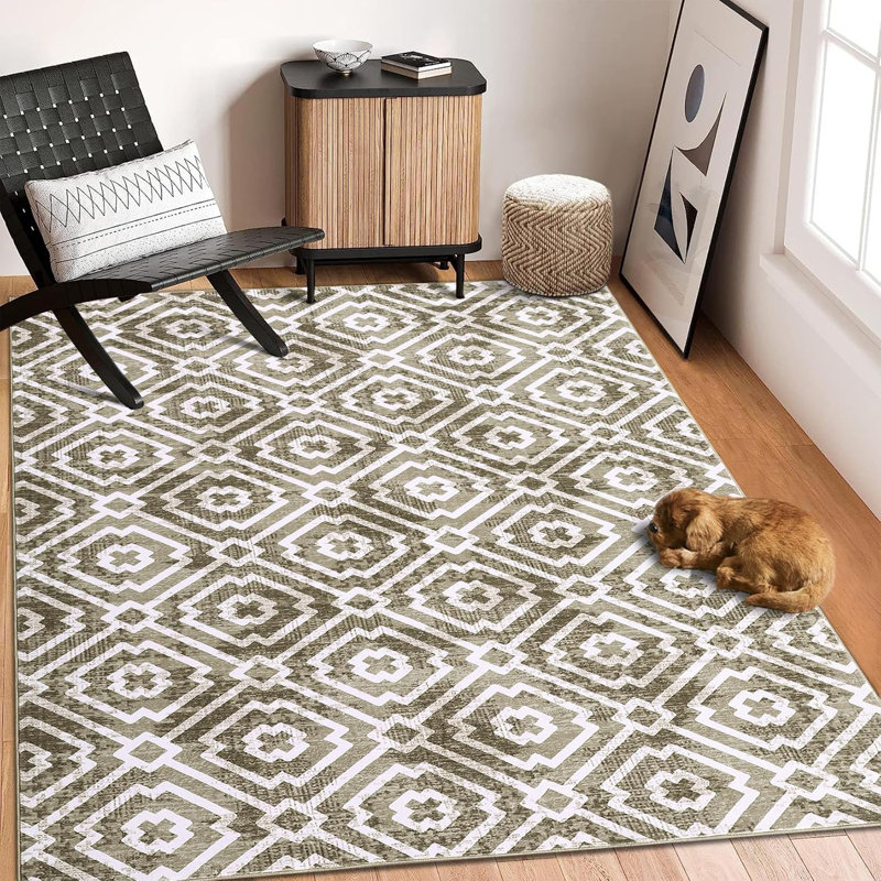 4x6 Modern Geometric Washable Area Rug – Non-Slip, Soft Trellis Design, Stain-Resistant for Living Room, Bedroom, Kitchen, Dining Room