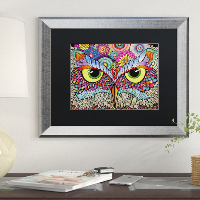 « hibou face », impression encadrée, H 16 po x l 20 po x P 0,5 po, Cadre noir, Noir