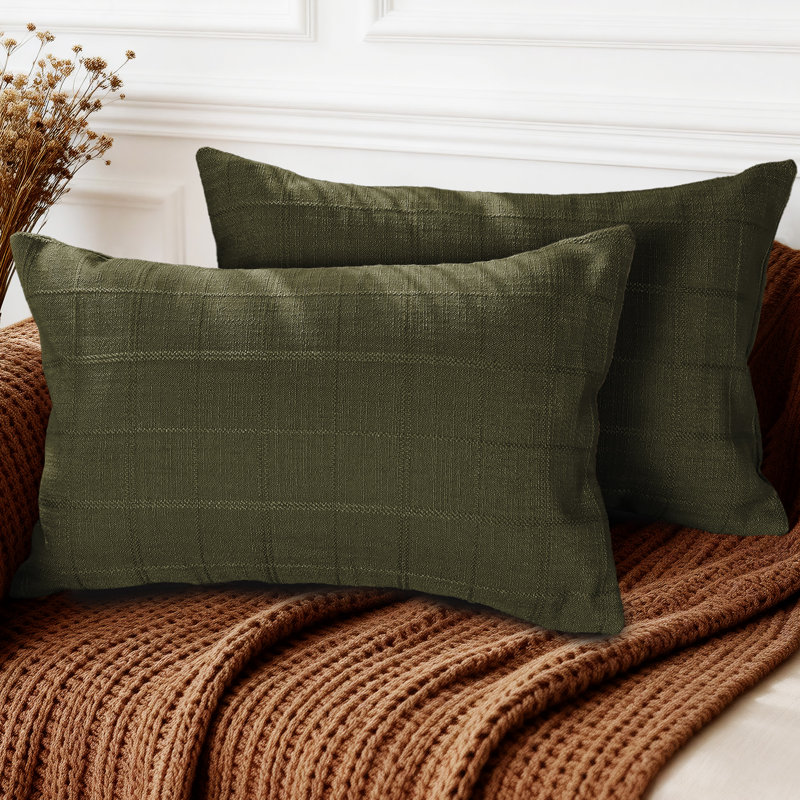 Boho Checkered Throw Pillow Covers For Sofa Chair, Sage Green, Rectangle 12"H x 20"W