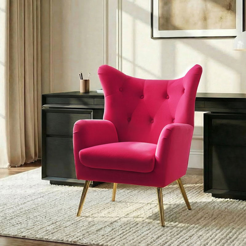 Fauteuil à oreilles 29,25 po Avianna, Velours fushia