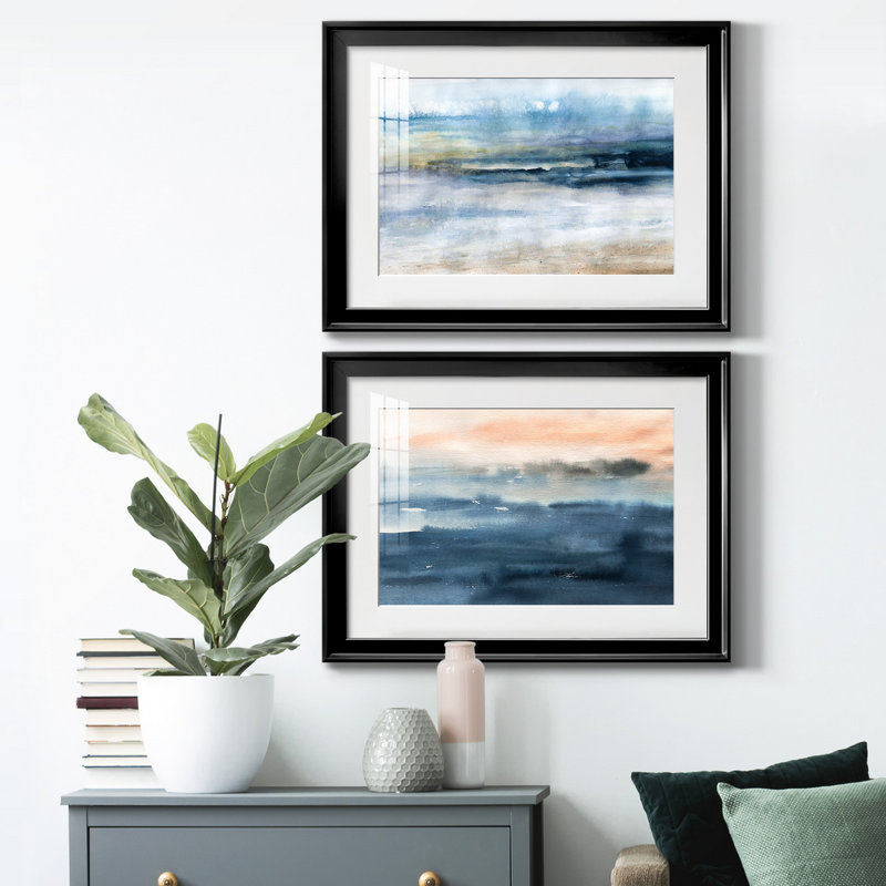 Vent et eau - Ensemble de 2 reproductions d'art sur toile encadrées, H 53 po x l 36,5 po x P 1,5 po, Noir, Pas de tapis