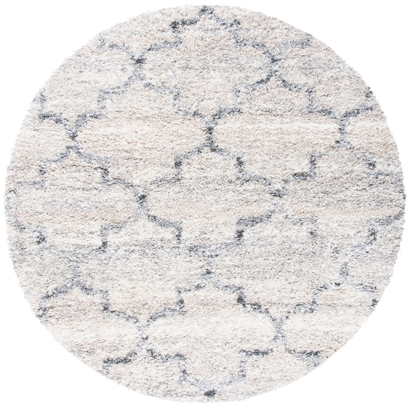 Amarion Geometric Gray/Ivory Area Rug, Round 6'7"