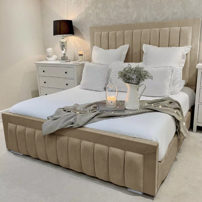 Alondrea Upholstered Panel Bed , Super King (6'), Beige