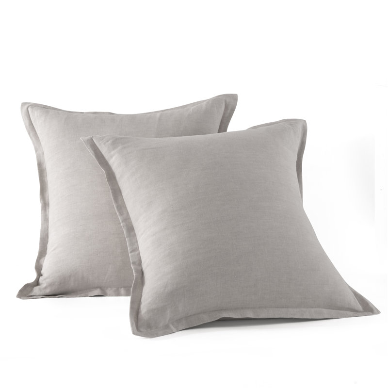  Stone Washed French Linen European Square Pillow Shams 26 x 26", Natural